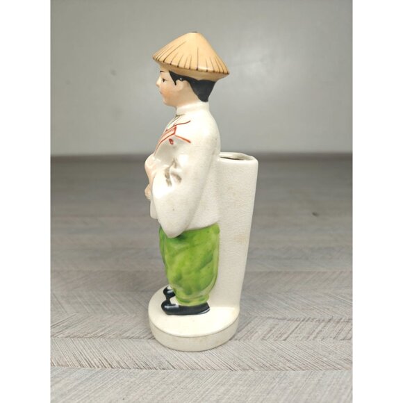 Vintage Asian Porcelain Figurine Planter Vase Occupied Japan Musician W Shamisen - Picture 4 of 6